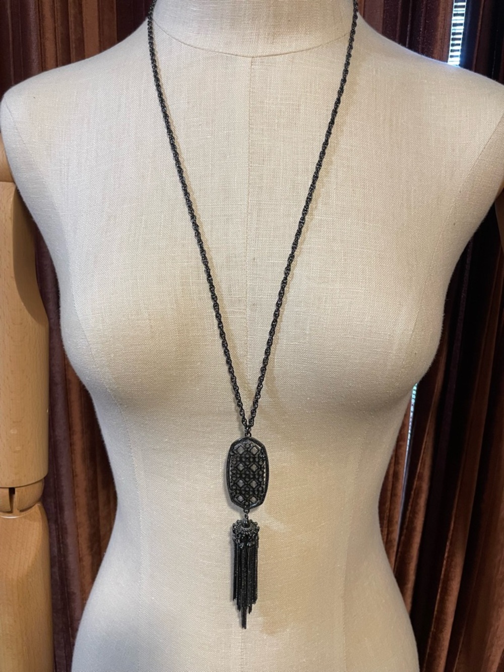 Kendra Scott Rayne Gunmetal Filigree Pendant Necklace with Tassel - Picture 2 of 2